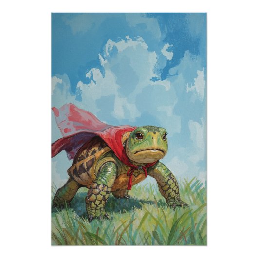 Super Turtle Poster | Funny Cartoon Wall Art (Devant)