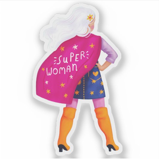 Super Vrouw Moeder Dochter Meisje Baas Held Sticker (Voorkant)