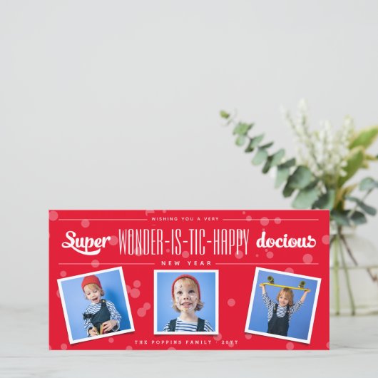 Super Wonder-is-tic Happy-docious nieuwjaarsfoto Feestdagenkaart (Staand voorkant)