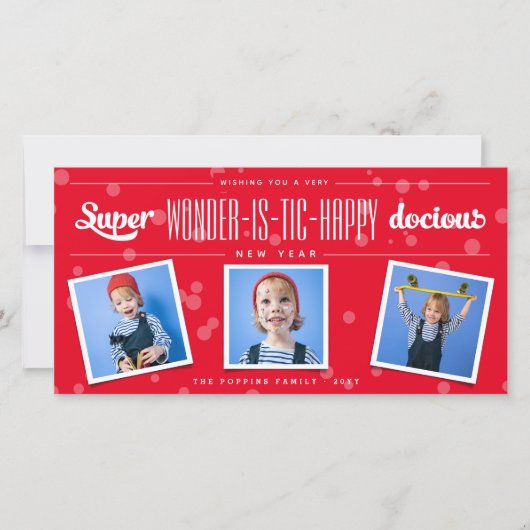 Super Wonder-is-tic Happy-docious nieuwjaarsfoto Feestdagenkaart (Voorkant)