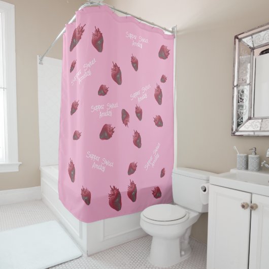 Super zoete aardbei gepersonaliseerd douchegordijn (In situ)