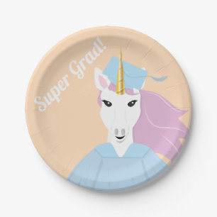 SuperAfstudeerder Unicorn Peach Blue Paars Afstude Papieren Bordje