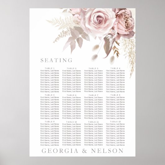 Superbe affiche de tableau de Mariage floral Blush (Devant)