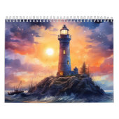 Superbe aquarelle phare 12 mois Calendrier (Protection)