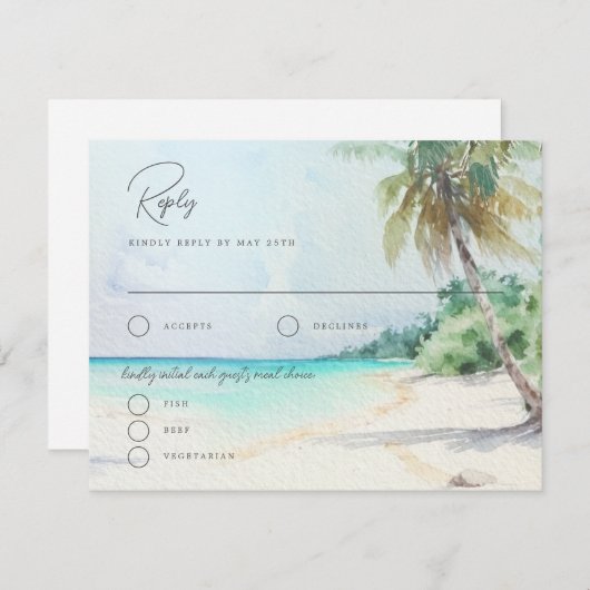 Superbe carte de réponse Mariage Tropical Beach Is (Devant / Derrière)