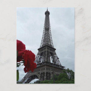 Superbe carte postale Tour Eiffel Roses rouges