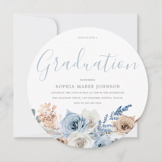 Superbe Dusty Blue Boho Graduation Invitation (Devant)