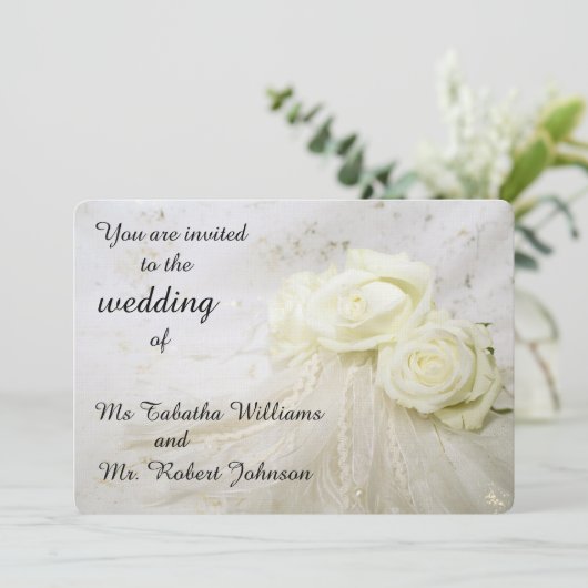 Superbe Faire-part de mariage de Roses Blanches (Debout devant)