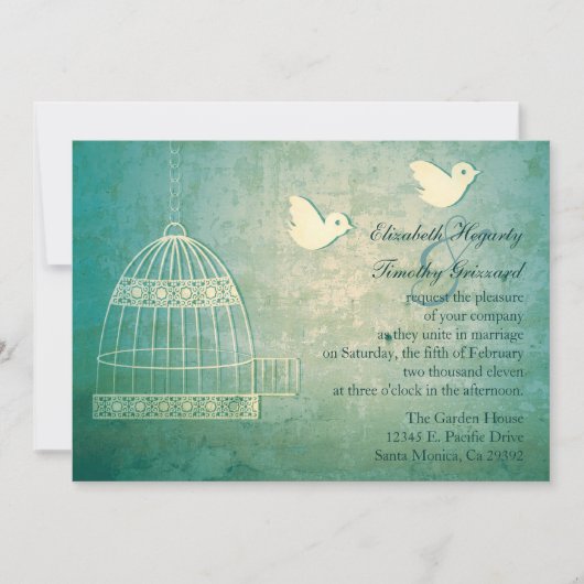 Superbe Faire-part de mariage Turquoise Birdcage (Devant)
