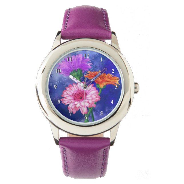 Superbe Montre Gerberas Trois Couleurs - Peinture (devant)