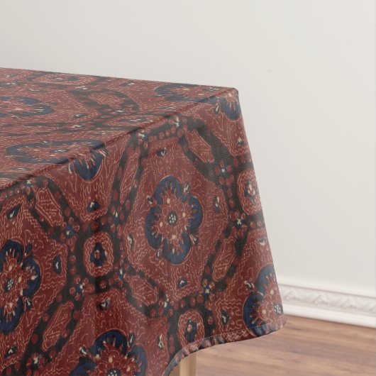 Superbe nappe de batik florale rouge et bleu (In Situ)