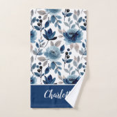 Superbe Navy Blue Floral Nom du motif (Serviette à main)