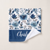 Superbe Navy Blue Floral Nom du motif (Gant de toilette)