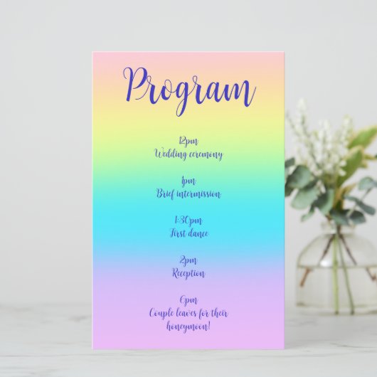 Superbe Pastel Rainbow Gradient Wedding Programme (Debout devant)