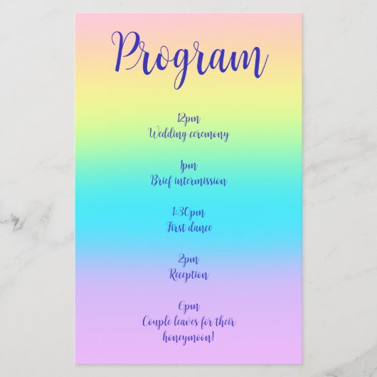 Superbe Pastel Rainbow Gradient Wedding Programme (Devant)