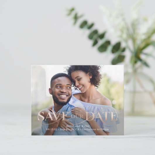 Superbe Photo Swirl Enregistrer La Date Carte Post (Debout devant)