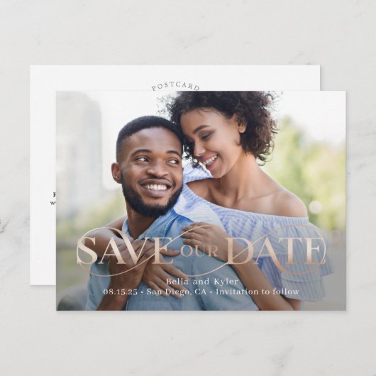 Superbe Photo Swirl Enregistrer La Date Carte Post (Devant / Derrière)