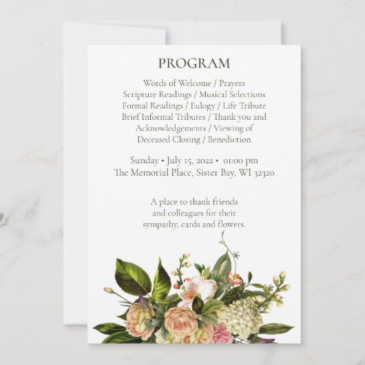 Superbe programme funéraire floral (Dos)