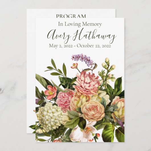 Superbe programme funéraire floral (Devant / Derrière)