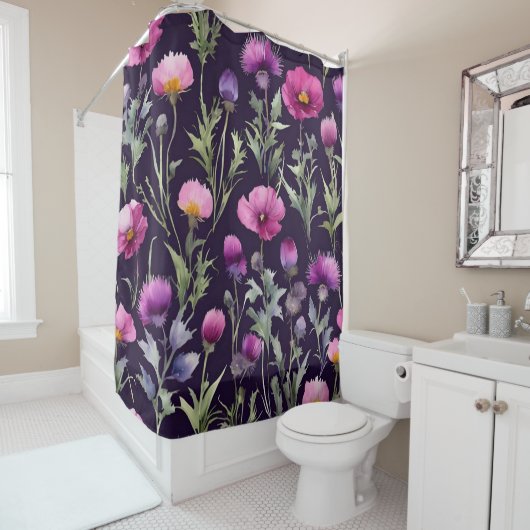 Superbe rideau de douche fleuri (En situation)