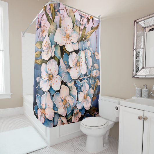 Superbe rideau de douche fleuri (En situation)