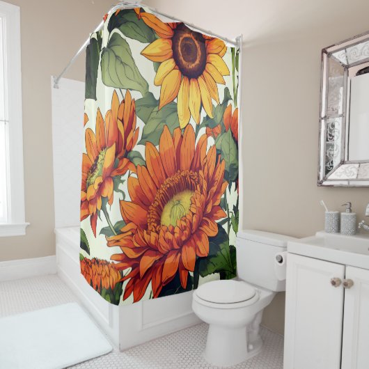 Superbe rideau de douche fleuri (En situation)