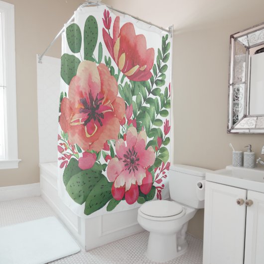 Superbe rideau de douche fleuri (En situation)