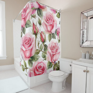 Superbe rideau de douche rose roses