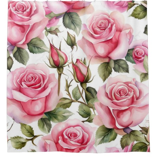 Superbe rideau de douche rose roses (Devant)