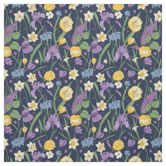 Superbe tissu floral jaune et violet (Échantillon)