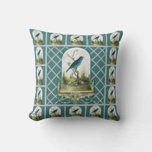 Superbe Vintage Blue Bird Art Coussin
