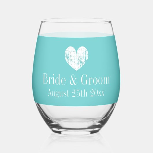 Superbes verres à vin bleu mariage turquoise (Recto)