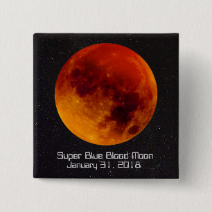 Superblauwe bloedmaan 2018 vierkante button 5,1 cm