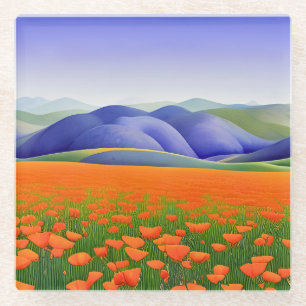 Superbloei   Surreal California Poppies Landschap Glazen Onderzetter