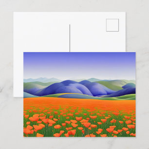 Superbloemen Landschap Surreal Poppies Briefkaart
