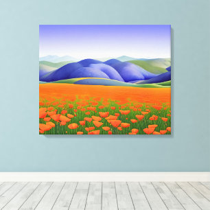 Superbloemen   Landschap Surreal Poppies Canvas Afdruk