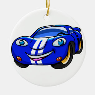 Supercar blue racing cartoon Kies achterkleur Keramisch Ornament