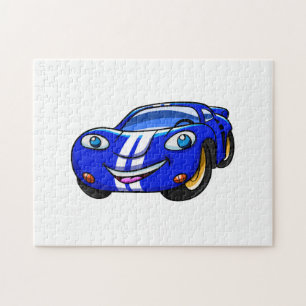 Supercar blue racing cartoon Kies achterkleur Legpuzzel