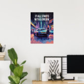 Supercar Motivation - Cyberpunk, Hustle, Succes Poster (Thuiskantoor)