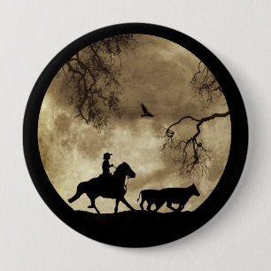 Supercoole cowboy en paard in volle maan ronde button 4,0 cm