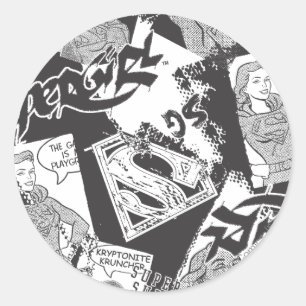 Supergirl Black en White Collage Ronde Sticker