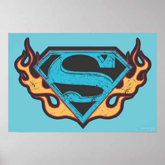 Supergirl Blue Logo met Flames Poster (Voorkant)