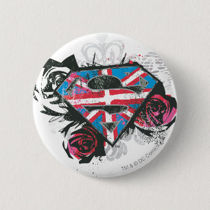 Supergirl Britse vlag en Rozen Ronde Button 5,7 Cm