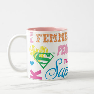 Supergirl Colorful Text Collage Tweekleurige Koffiemok