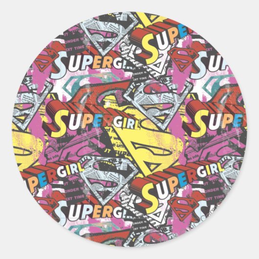 Supergirl Comic Caps Patroon 4 Ronde Sticker (Voorkant)
