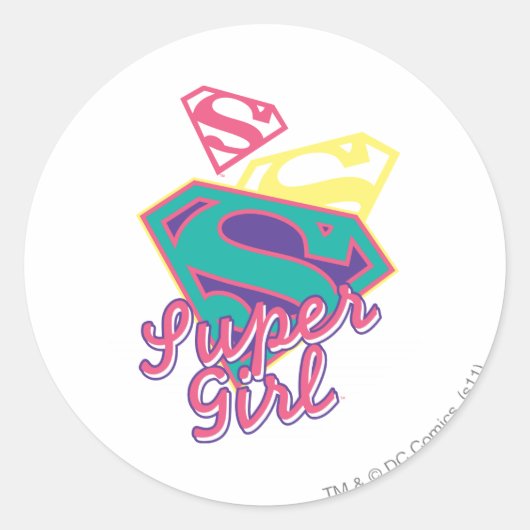 Supergirl Cursive Ronde Sticker (Voorkant)