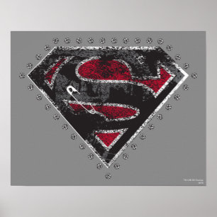 Supergirl Distress Logo Black en Red Poster