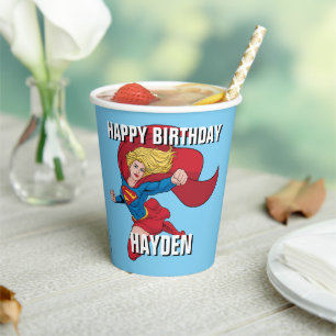 Supergirl Flying Upwards Illustratie Papieren Bekers