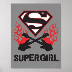 Supergirl Logo Black Flaming Guiters Poster