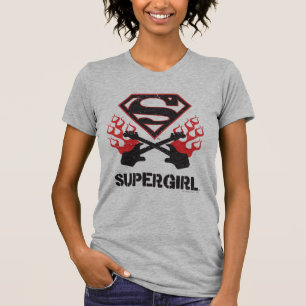 Supergirl Logo Black Flaming Guiters T-shirt